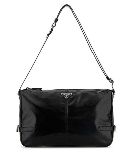 Prada Triangle Logo Tote Bag in Black for Men | Lyst