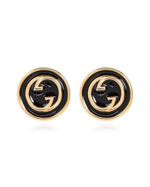 Gucci Blondie Black Enamel Interlocking-g Gold-toned Metal Earrings