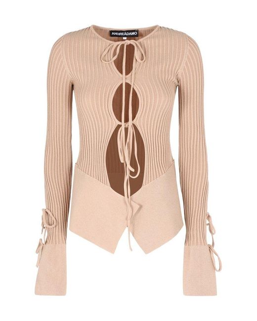 ANDREADAMO Natural Long Sleeve Ribbed Crop Top