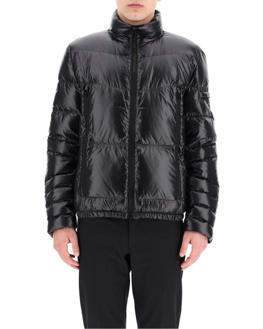 Prada Synthetic Triangle Logo Puffer Jacket in Black for Men - Save 6% ...