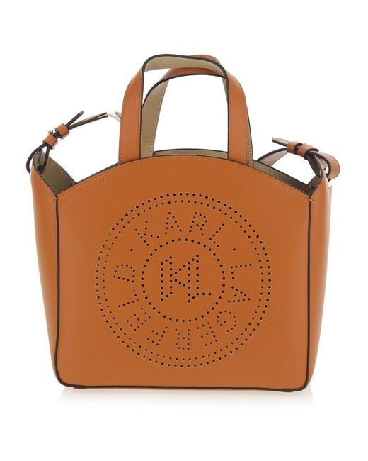 Karl Lagerfeld Brown K/circle Perforated Small Tote Bag