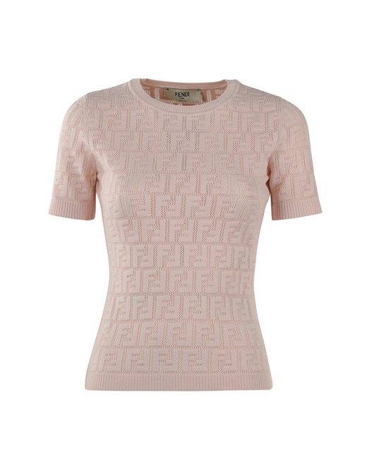 Fendi Pink All-over Ff Motif Short-sleeved Jumper