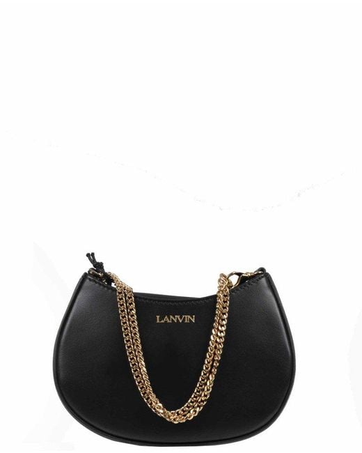 Lanvin Black Curved Chain-linked Mini Shoulder Bag