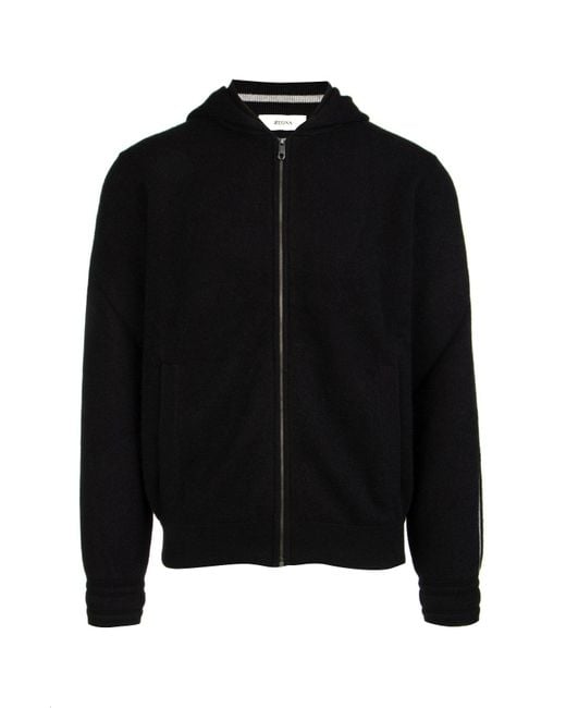 Z Zegna Cashmere Zip-up Knit Hoodie in Black for Men - Lyst