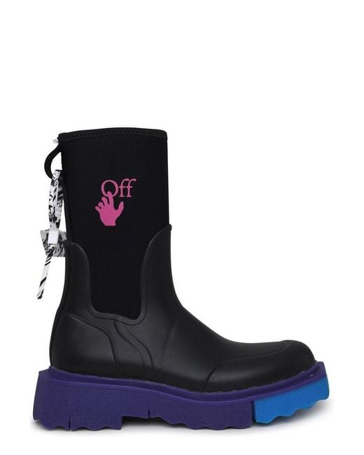 Off-White c/o Virgil Abloh Black Rainboot Sponge Logo Printed Ankle Boots for men