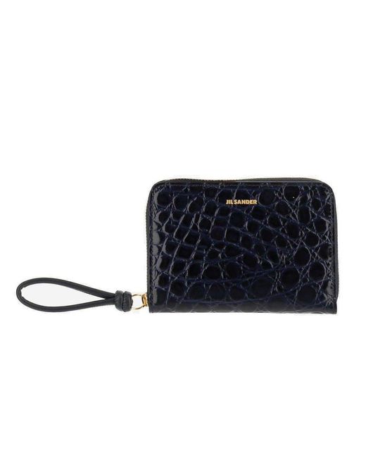 Jil Sander Leather Embossed Ziparound Wallet in Black Lyst