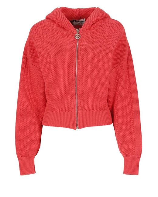 Moschino Red Jeans Long-sleeved Zipped Knitted Hoodie