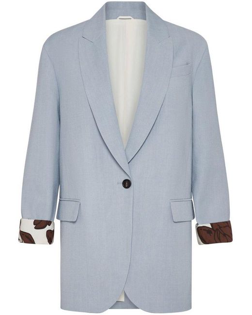 Brunello Cucinelli Blue Contrast-lining Blazer