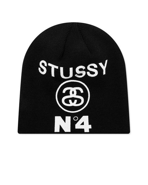 Stussy Black Skullcap Number 4 Printed Beanie for men