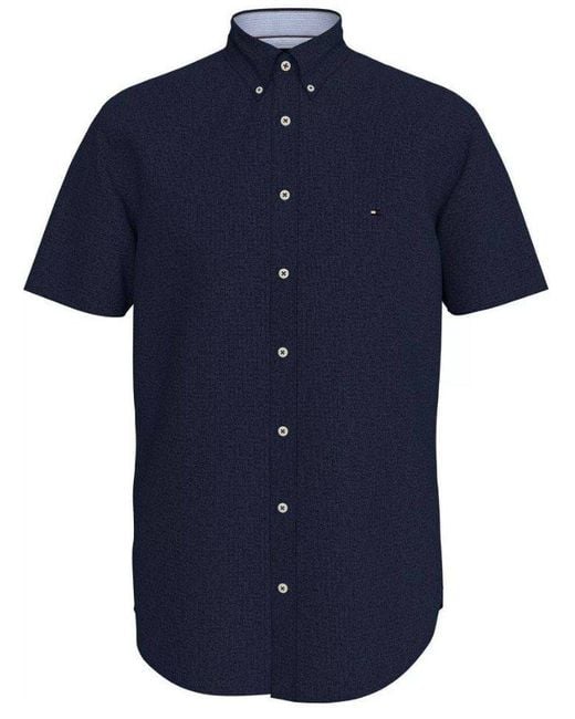 Tommy Hilfiger Blue Flag Embroidered Short-Sleeved Shirt for men