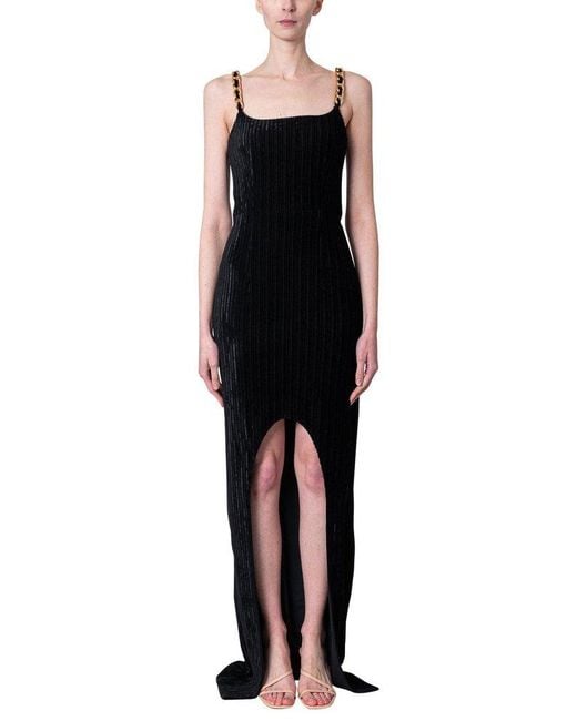 Balmain Black Embellished Velvet Maxi Dress