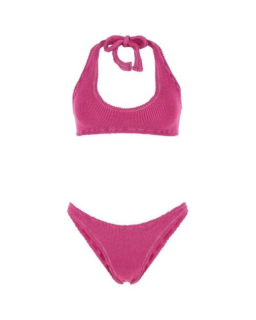 Reina Olga Pink Pilou Scrunch Halterneck Bikini Set