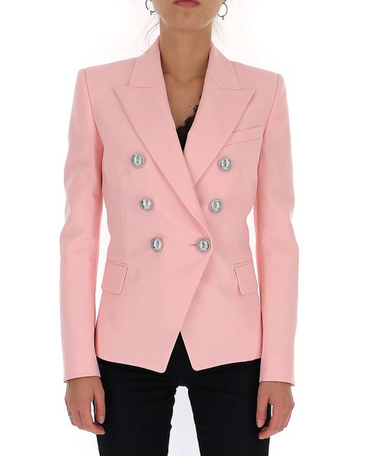 Balmain Pink Double-breasted Tweed Jacket