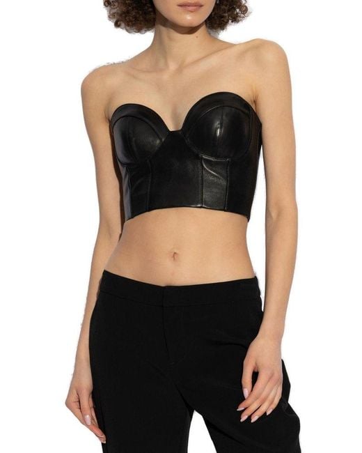 Balmain Black Strapless Cropped Corset Top