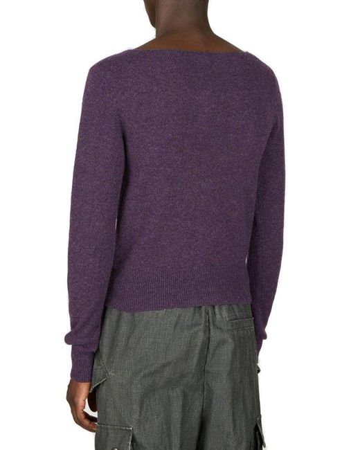Dries Van Noten Purple V-neck Knitted Jumper for men