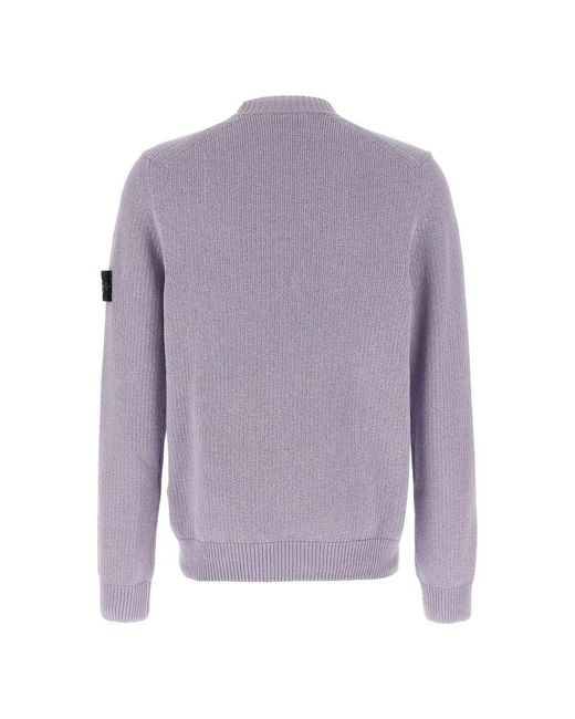 Stone Island Purple Logo Patch Crewneck Jumper for men
