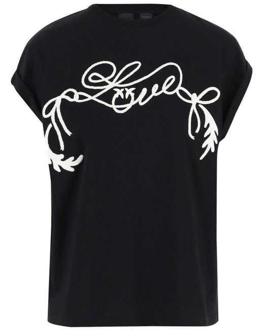 Pinko Black Love Print Cotton T-Shirt