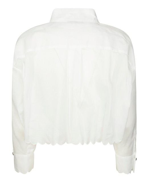 Elisabetta Franchi White Embroidered Scallop Voile Shirt