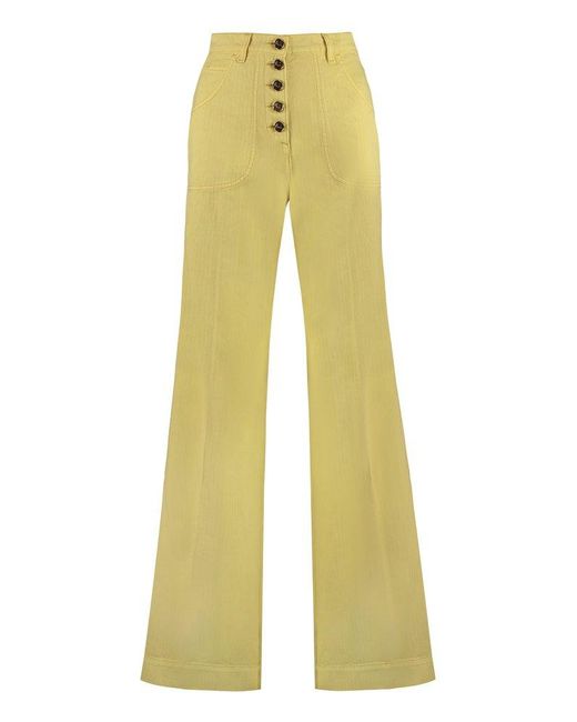 Etro Yellow Pegaso Embroidered Flared Trousers