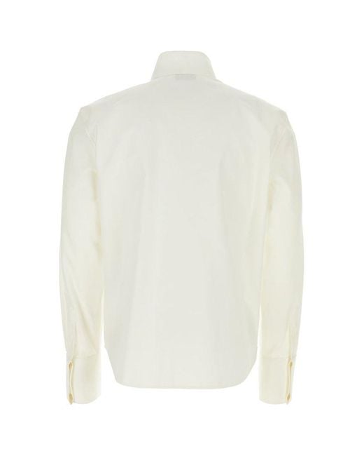 Saint Laurent White Pleated Long-sleeved Shirt for men