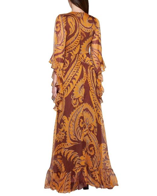 Etro Brown Print Silk Long Dress