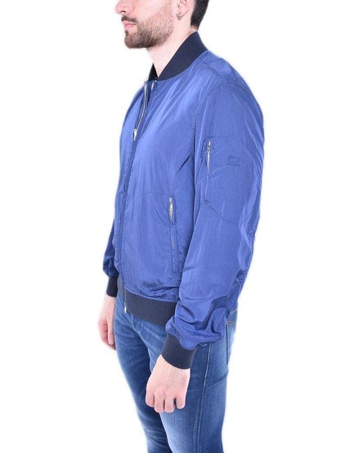 Woolrich Blue Logo Embroidered Zip-up Jacket for men