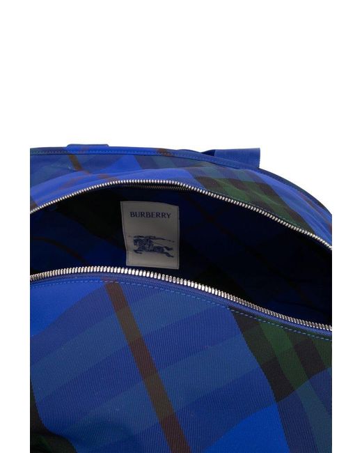 Burberry Blue Medium Shield Checked Duffle Bag for men