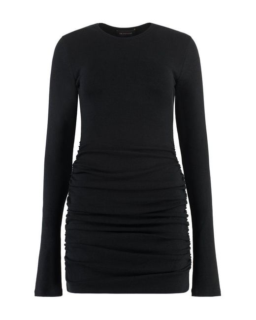 ANDAMANE Black Draped Long-sleeved Mini Dress