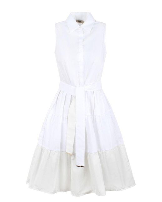 Herno White Belted Sleeveless Dress