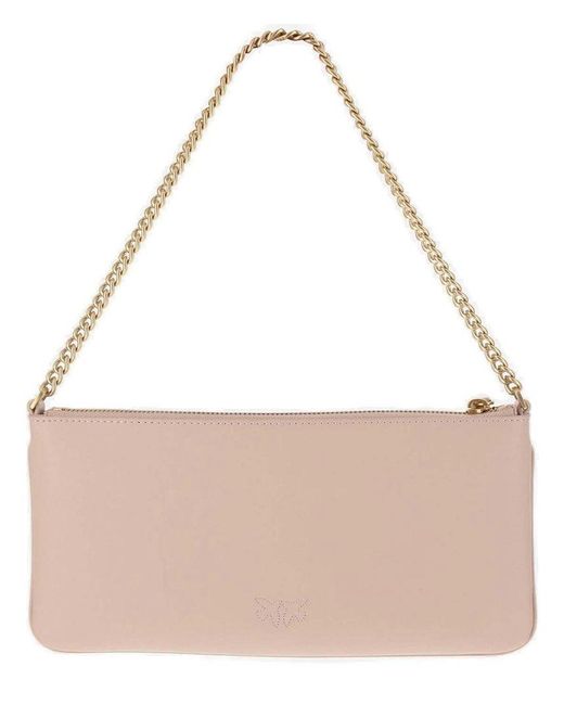 Pinko Pink Logo Plaque Zip-up Shoulder Bag