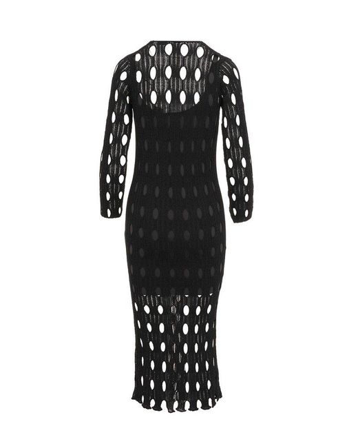 Pinko Black V-neck Striped Maxi Dress