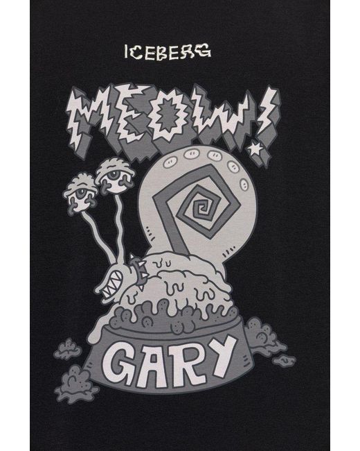 Iceberg Black Pattern-Printed Crewneck T-Shirt for men