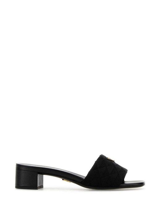 Prada Triangle logo Slip on Sandals in Black Lyst UK