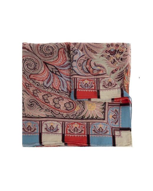 Etro Red Graphic Printed Square Shape Scarf