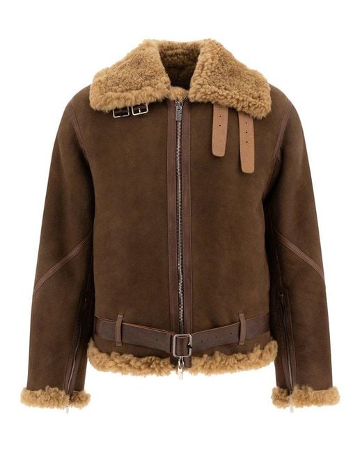 Burberry Brown Shearling Aviator Jacket for men