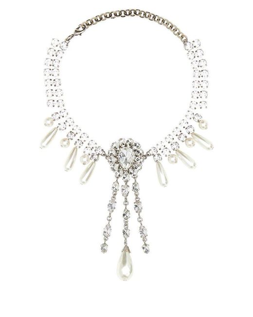 Alessandra Rich White Embellished Necklace
