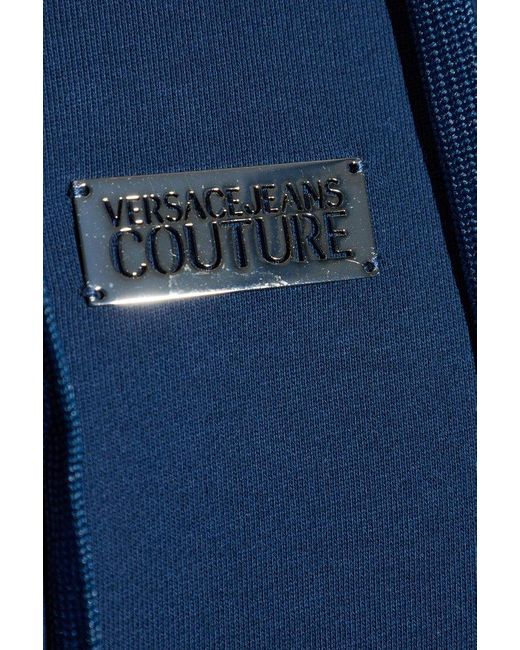 Versace Jeans Couture Blue Logo-Plaque Drawstring Hoodie for men