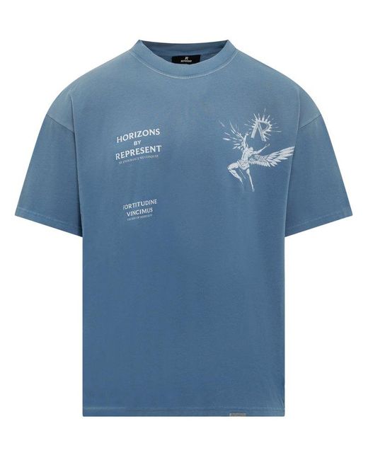 Represent Blue Icarus Printed Crewneck T-shirt for men