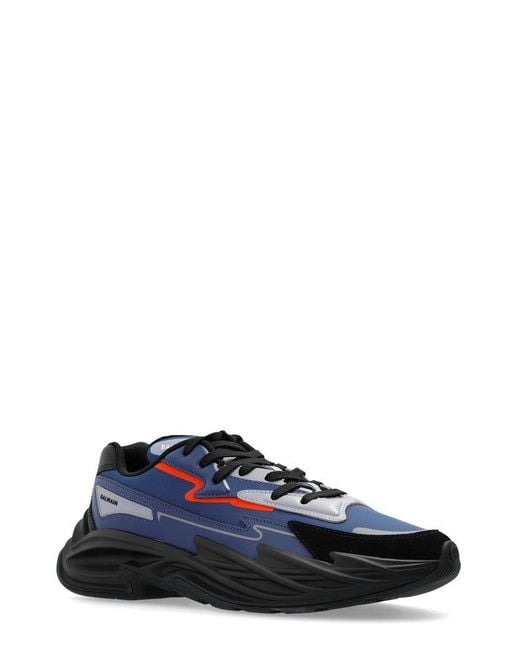 Balmain Blue Run-Row Leather And Nylon Sneakers for men