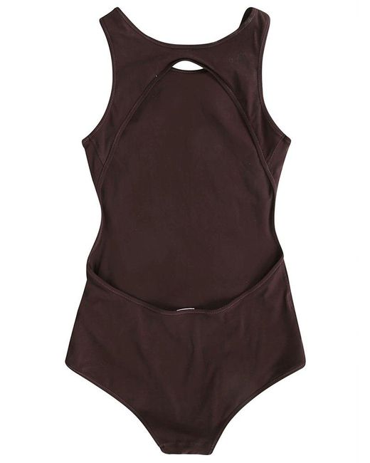 Jil Sander Brown Sports Swimsuit Crew Neck With Open Back