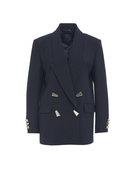 Pinko Blue Mirror-Detailed Double Breasted Striped Blazer