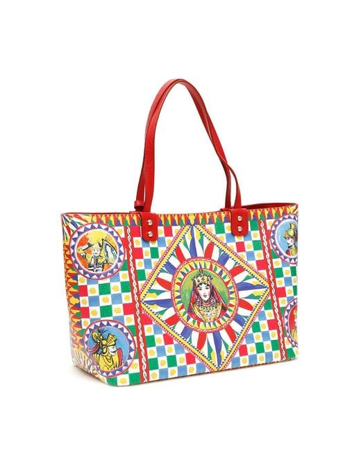 Dolce & Gabbana Red Beatrice Printed Leather Tote