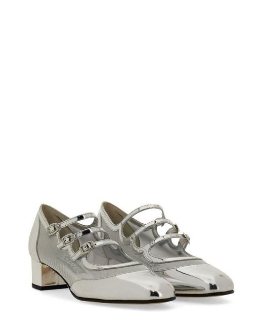 CAREL PARIS White Kinight Block Heel Pumps