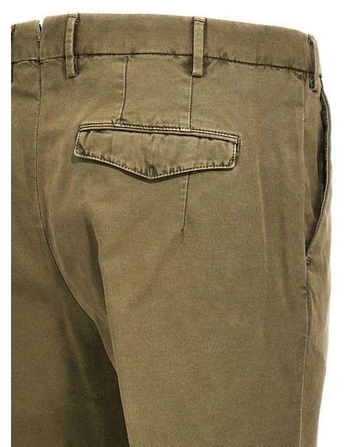 PT Torino Green Pleated Tapered Trousers for men