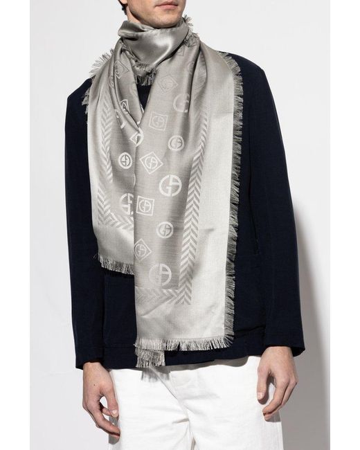 Giorgio Armani Gray Signature Logo Pattern Scarf for men