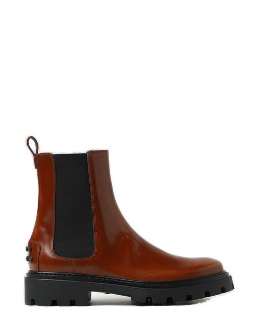 Tod's Brown Studded Round Toe Chelsea Boots