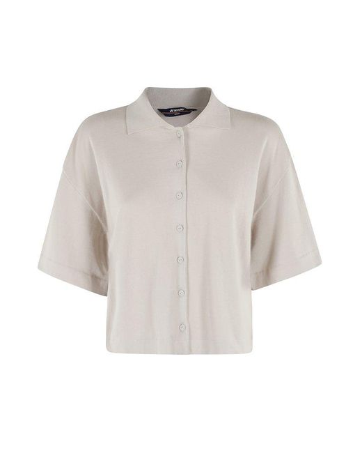 K-Way White Button-Up Polo Top