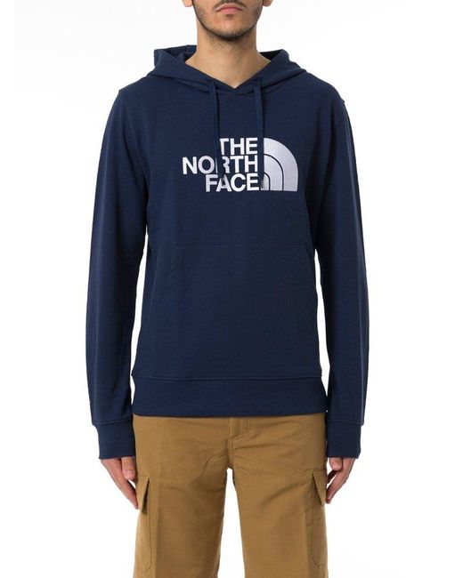 The North Face Blue Logo Embroidered Drawstring Hoodie for men