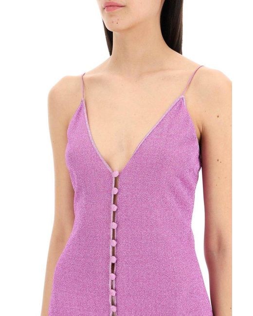Oseree Purple Lurex Knit Midi Dress In