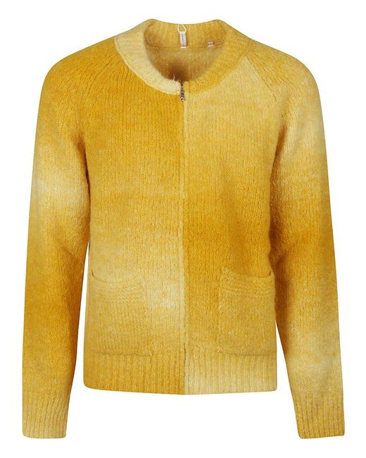 sunflower Yellow Zipped Knitted Cardigan for men